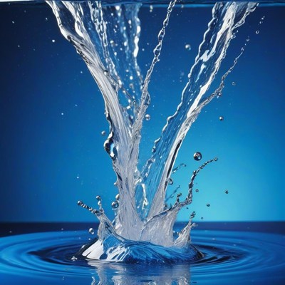 Water splashing into blue surface