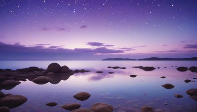 Purple sunset over calm water
