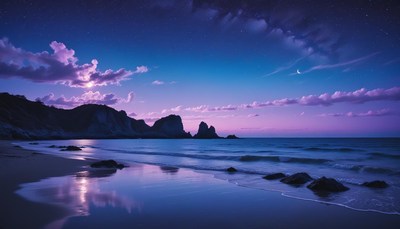 Night sky over coastal cliffs