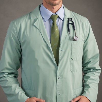 Doctor in green lab coat