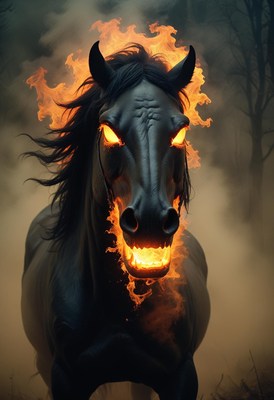 Black horse in flames