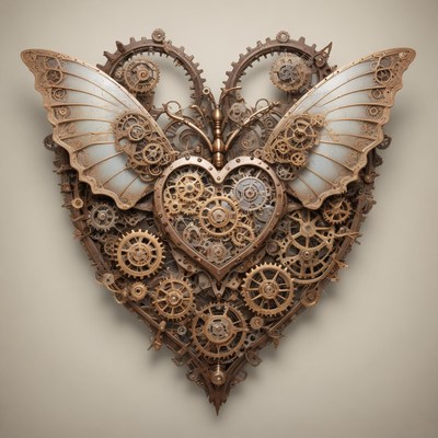 Steampunk butterfly heart sculpture