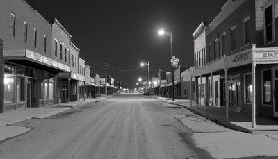 Empty street in small town at night