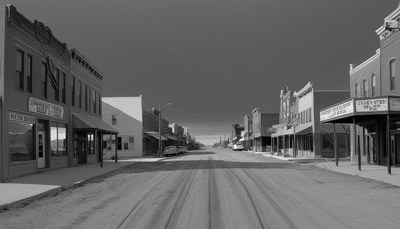 Small town main street in black and white