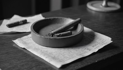 Cigars in ashtray on newspaper