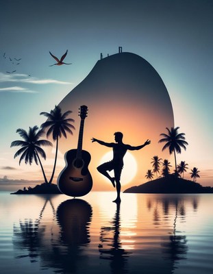 Silhouette of man dancing at sunset