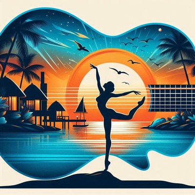 Silhouette dancer at sunset beach