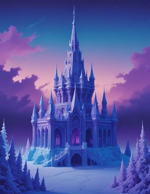 Frozen castle at twilight