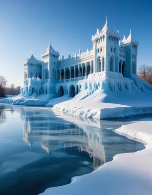Frozen castle by the lake