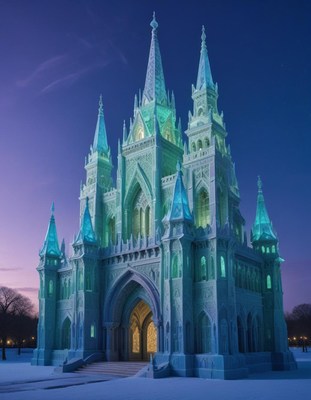 Ice castle at night