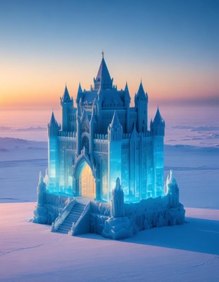 Ice castle at sunset