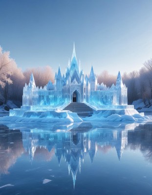Ice castle reflection in winter
