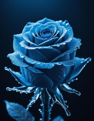 Blue rose with dewdrops