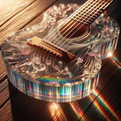 Clear acoustic guitar on wooden surface