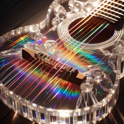Rainbow acoustic guitar closeup