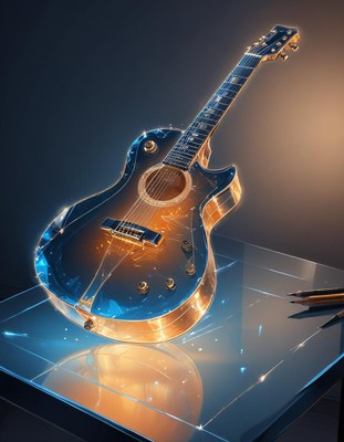 Digital acoustic guitar on glass table