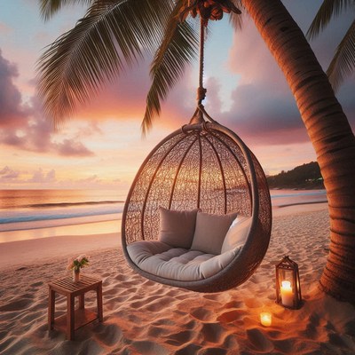 Beachfront swing at sunset