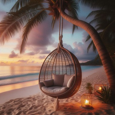 Beachfront swing at sunset