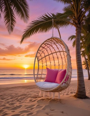 Beach swing at sunset