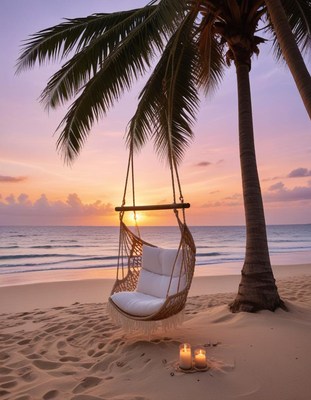 Beach swing at sunset