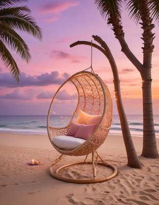 Beachside hanging chair at sunset