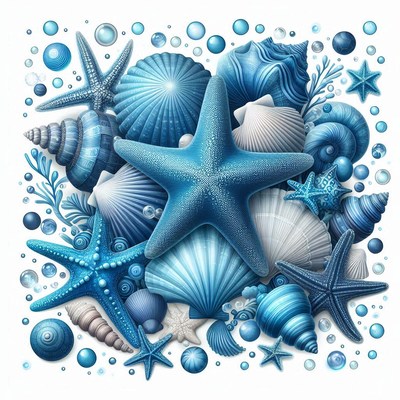 Blue seashells and starfish