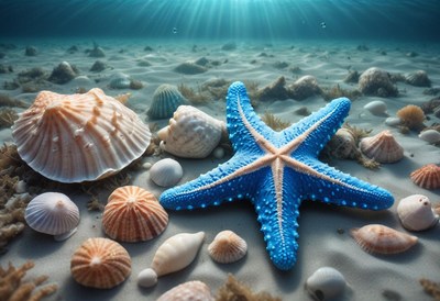 Blue starfish on sandy seabed