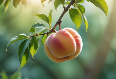 Ripe peach hanging on a branch