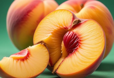 Ripe peaches sliced open
