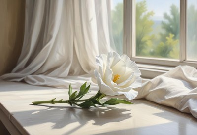 White flower on windowsill