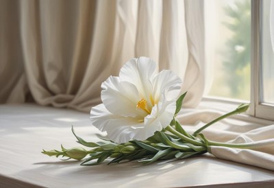 White flower on windowsill