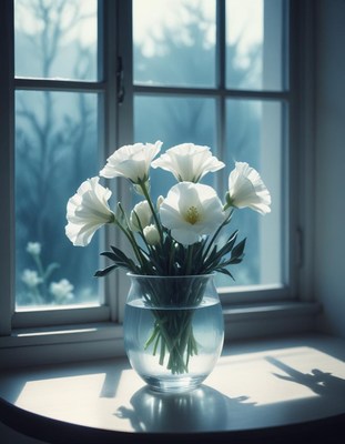 White flowers by window