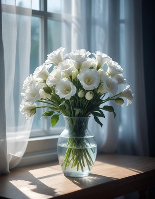 White flowers by window