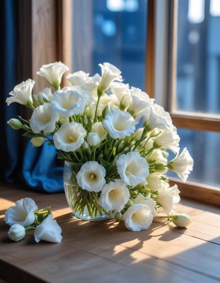 White flowers by window