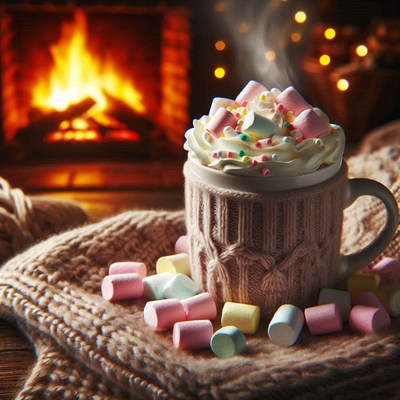 Hot cocoa by the fireplace