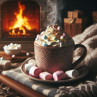 Hot chocolate by the fireplace