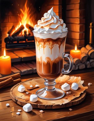 Whipped coffee by the fireplace