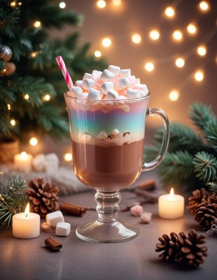 Festive hot chocolate with marshmallows