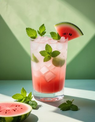 Watermelon mint drink on table