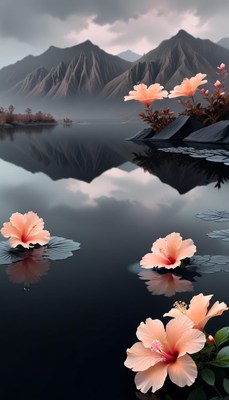 Mountain lake with flowers