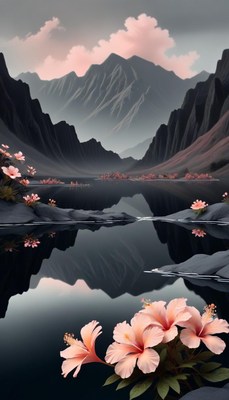 Mountain lake at sunset