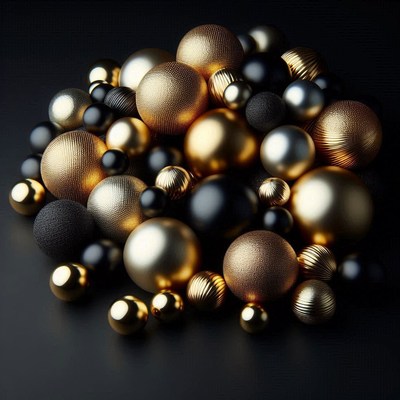 Gold and black orbs on black background
