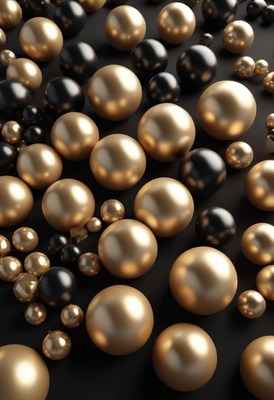 Gold and black spheres on black background