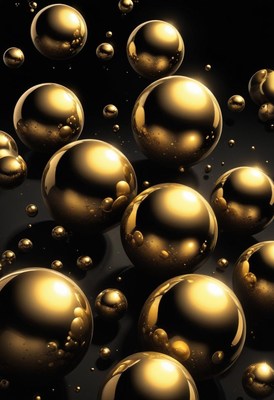 Golden spheres on black background