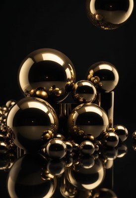 Metallic spheres on black background