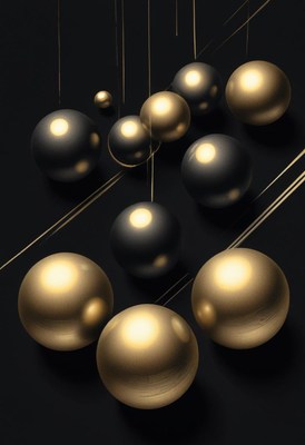 Gold and black spheres hanging