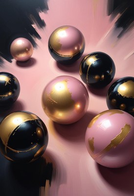 Pink and black orbs on pink background