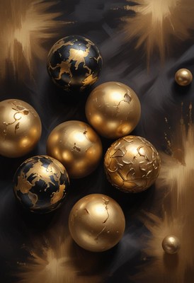 Golden and black orbs on fabric