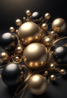 Gold and black spheres on black background