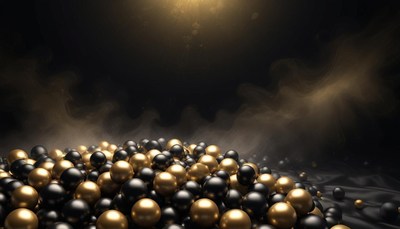 Gold and black spheres in a dark setting